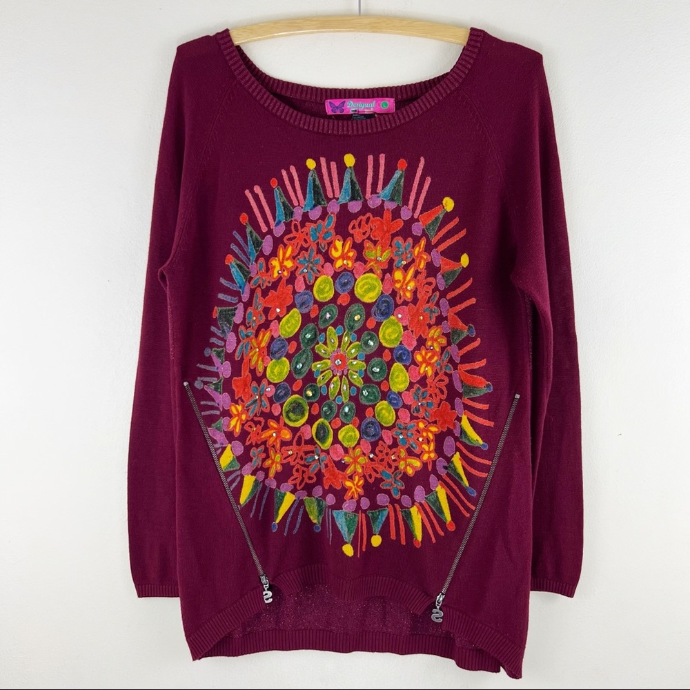 Desigual Eccentric Festive Long Sleeve Sweater Tunic L - Picture 1 of 11